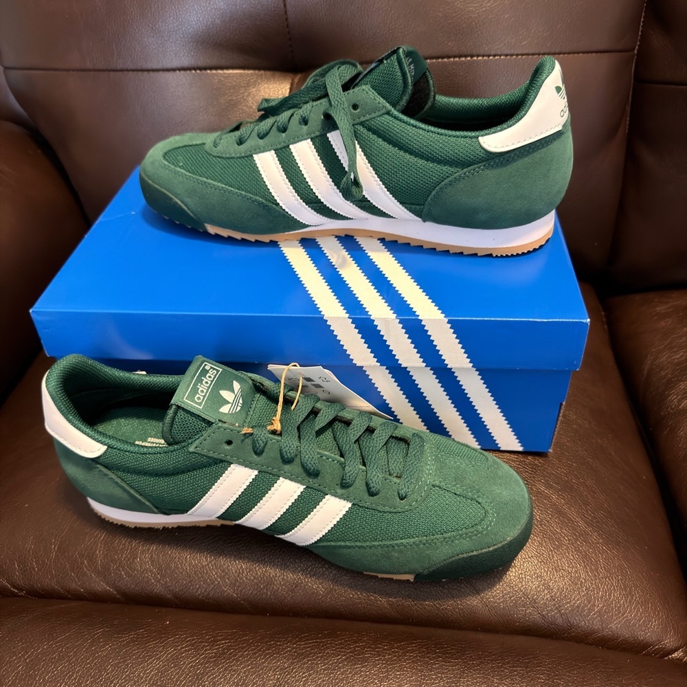 adidas Green and White Low-Top Suede Sneakers - Picture 3 of 5